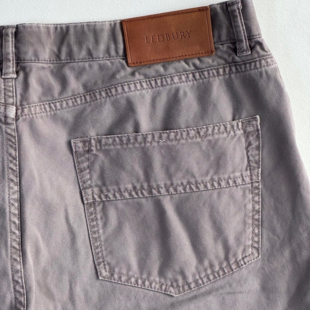 Ledbury Mens 34/28 Straight Leg 5-Pocket Cotton Twill Pants Taupe Grey Hemmed - Picture 5 of 10